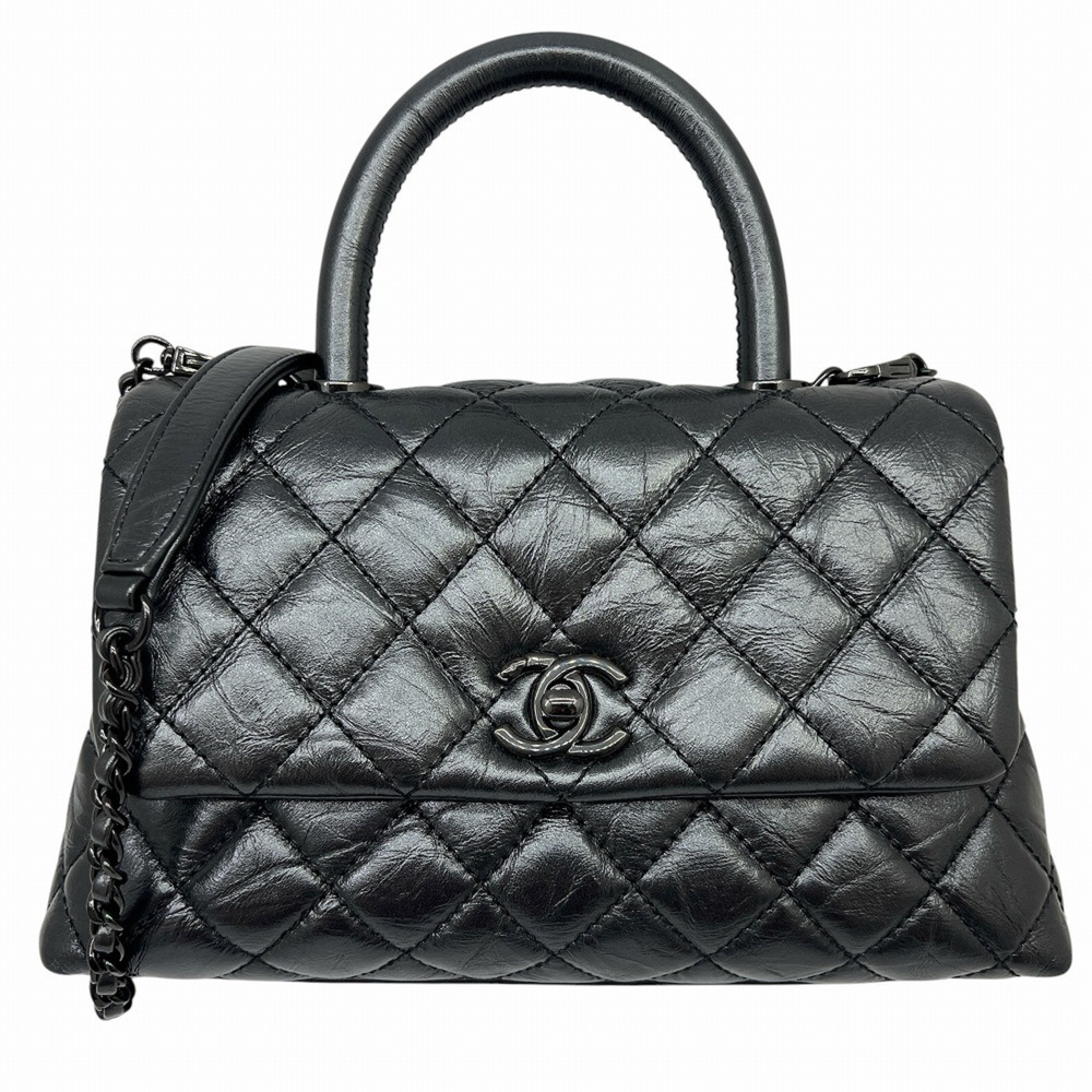 CHANEL Matelassé XS Aged Calfskin Metallic Gray with Black Hardware A92990 Sh...